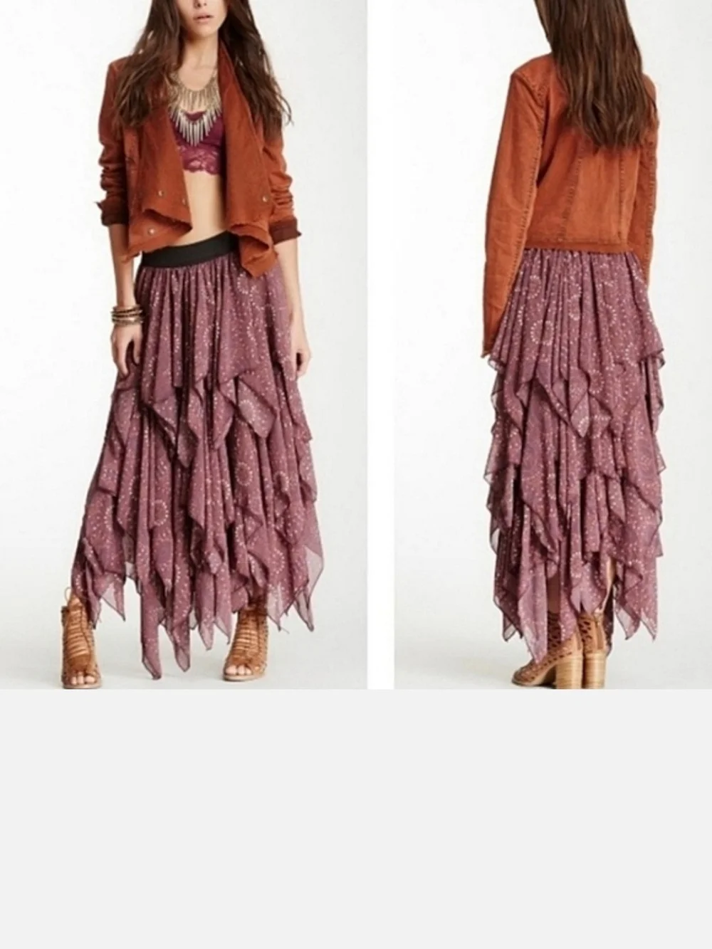 Free People Georgette Handkerchief Tiered Boho Skirt